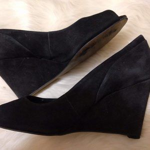 Black Suede Open Toe Wedge Shoes